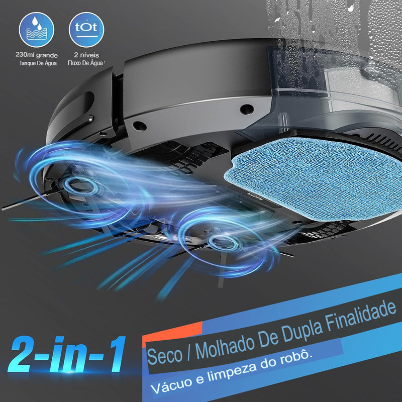 Aspirador de pó inteligente híbrido com autocarregamento e dispositivo de limpeza com IA