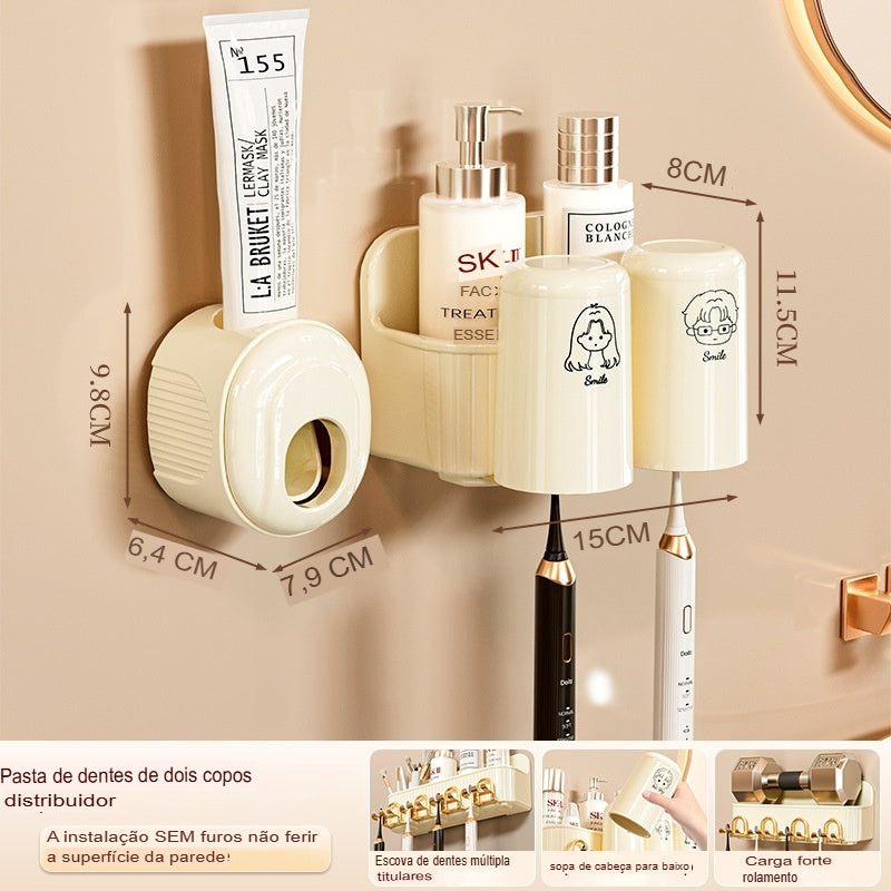 Suporte para escova de dentes de parede com prateleira antifuro para banheiro
