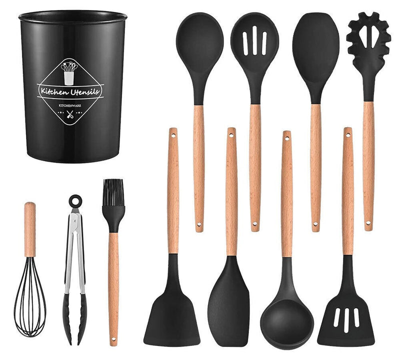 Conjunto de utensílios de cozinha de silicone com 12 peças, utensílios de cozinha antiaderentes, espátula, colher