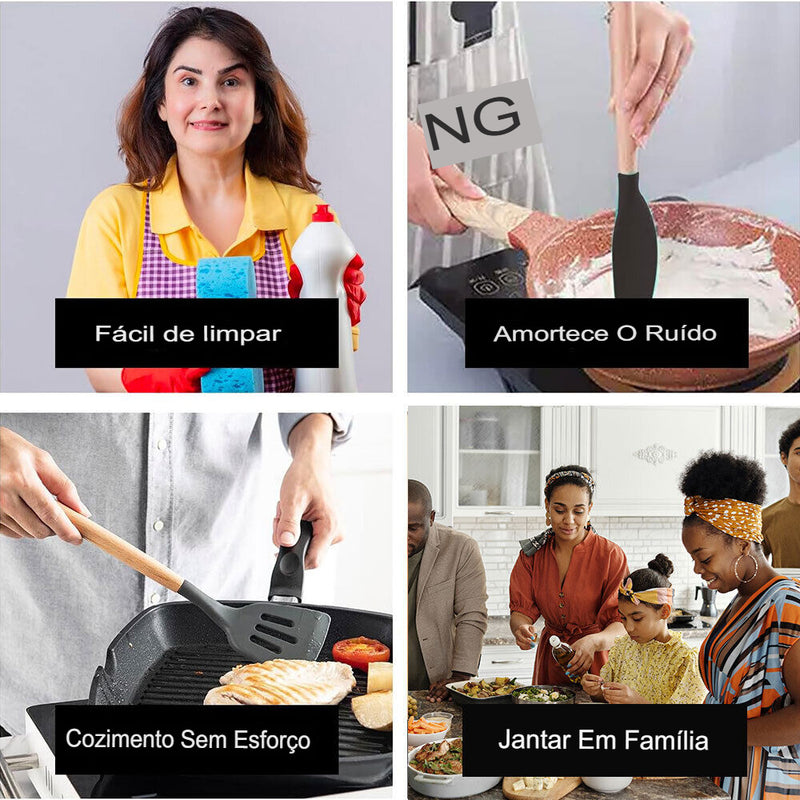 Conjunto de utensílios de cozinha de silicone com 12 peças, utensílios de cozinha antiaderentes, espátula, colher