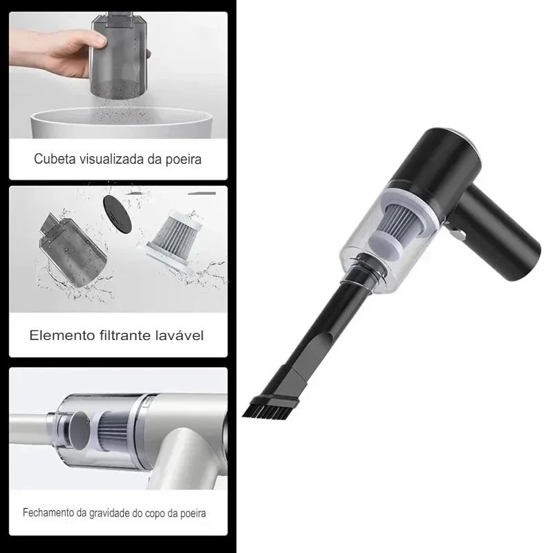 Mini Aspirador de Pó Portátil para Carros e Casa USB Bateria Recarregável Compacto Limpeza Conveniente e Eficiente em Qualquer