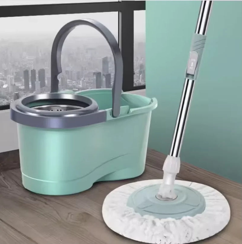 Balde Mop Giratório Mop 360 Limpeza 12L Cesto Inox 1,10M Cabo Prático Resistente Multifuncional Pisos Casa Cozinha
