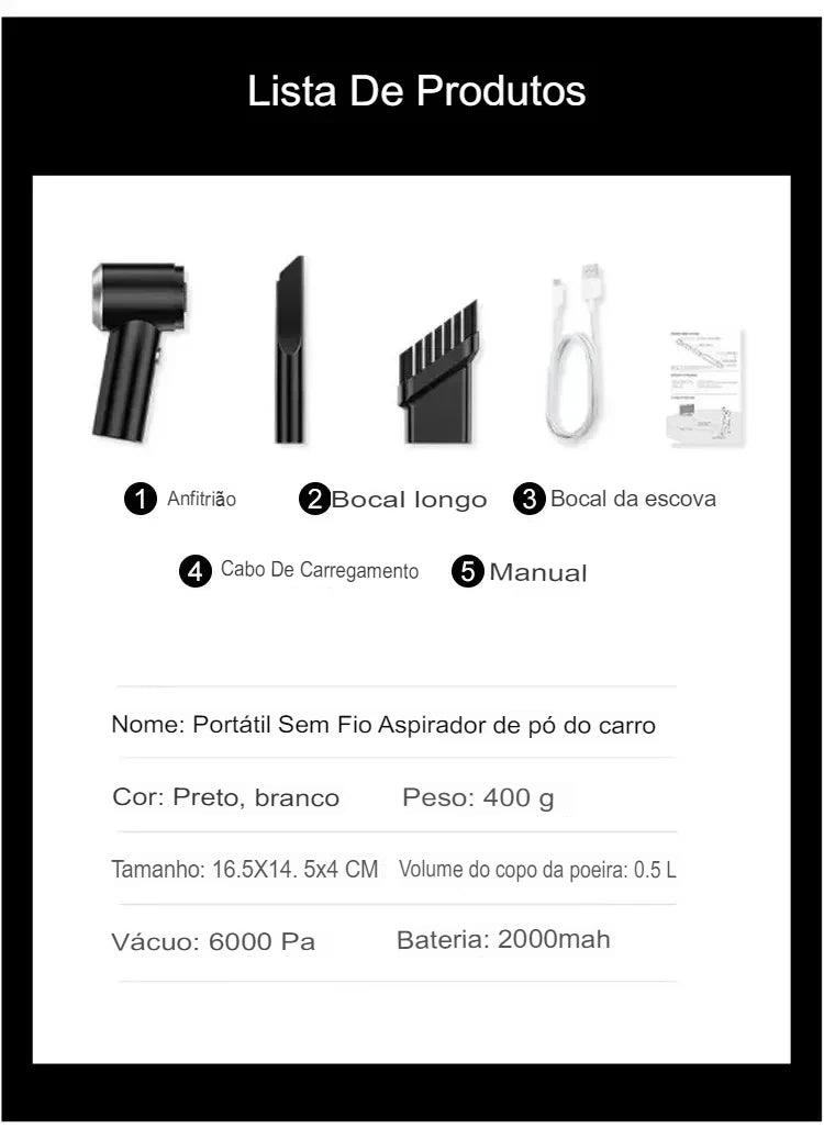 Mini Aspirador de Pó Portátil para Carros e Casa USB Bateria Recarregável Compacto Limpeza Conveniente e Eficiente em Qualquer