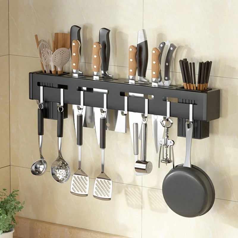 Organizador de cozinha Suporte para utensílios de cozinha Pendurado Panela Copo Prateleira de aço inoxidável Armário Barra de parede Gancho multiuso