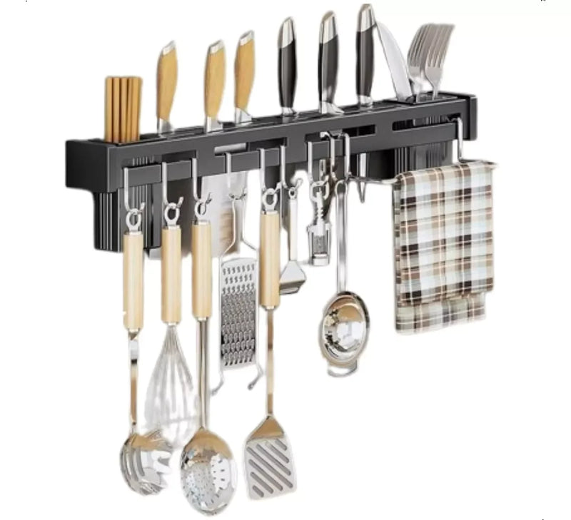 Organizador de cozinha Suporte para utensílios de cozinha Pendurado Panela Copo Prateleira de aço inoxidável Armário Barra de parede Gancho multiuso