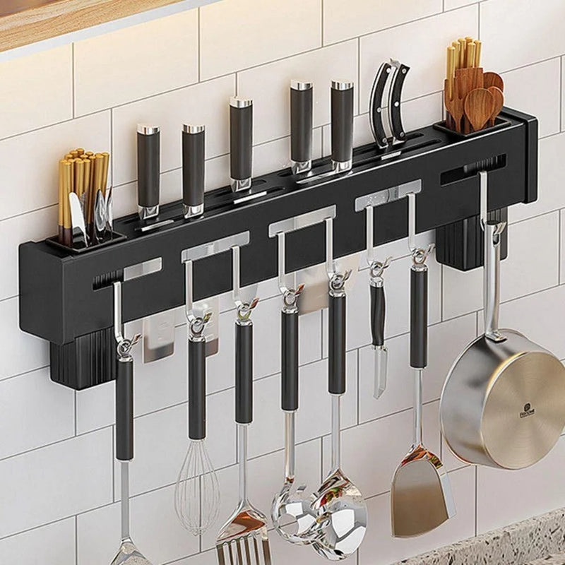Organizador de cozinha Suporte para utensílios de cozinha Pendurado Panela Copo Prateleira de aço inoxidável Armário Barra de parede Gancho multiuso