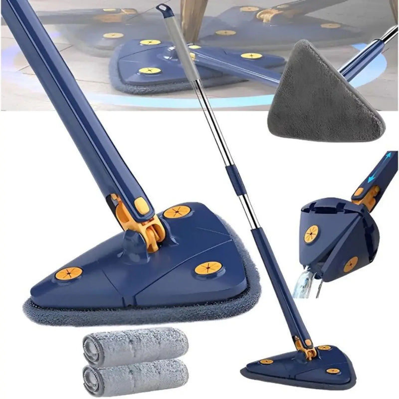 Mop Giratório Limpeza Triangular Mop Banheiro Piso Janela Teto Ajustável 360° com 2 Recargas