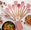 Kit Colher De Silicone Para Cozinha Conjunto De Utensílios De Cozinha De Madeira 12 Peças