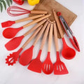 Kit Colher De Silicone Para Cozinha Conjunto De Utensílios De Cozinha De Madeira 12 Peças