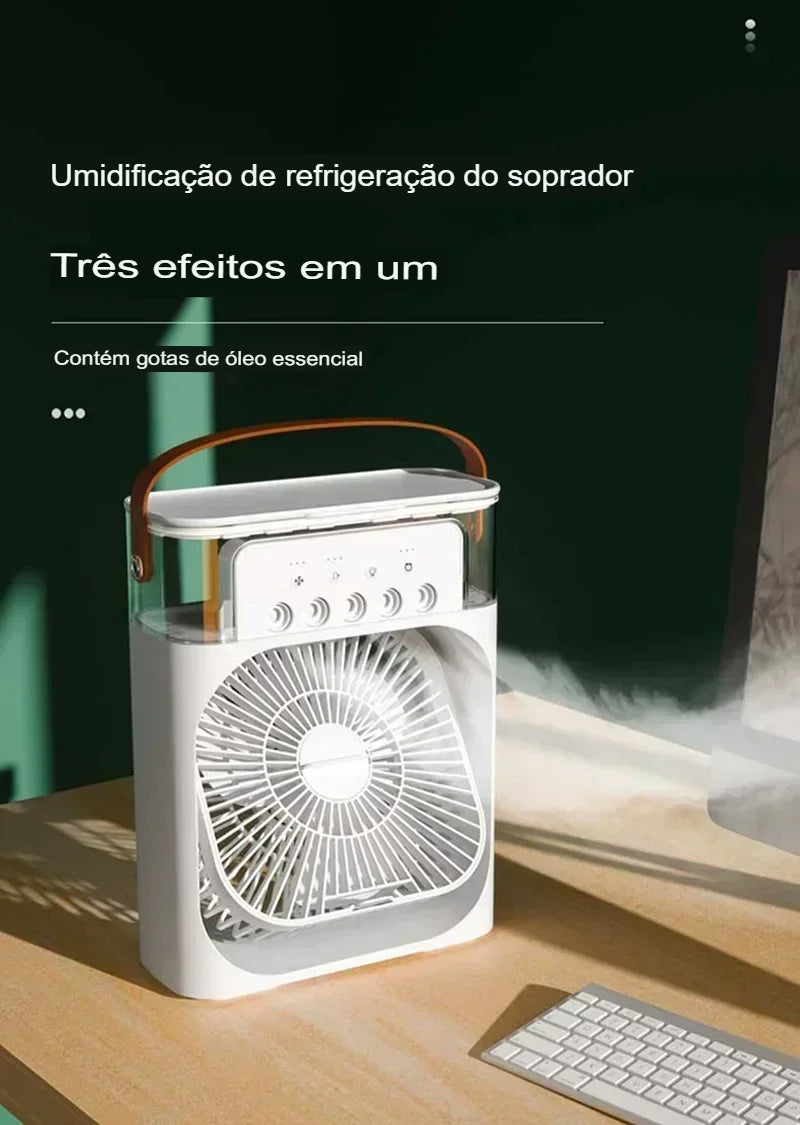 Umidificador de ar doméstico, ventilador portátil, ar condicionado, ventilador elétrico USB, luz noturna LED, névoa de água divertida três em um ventilador USB