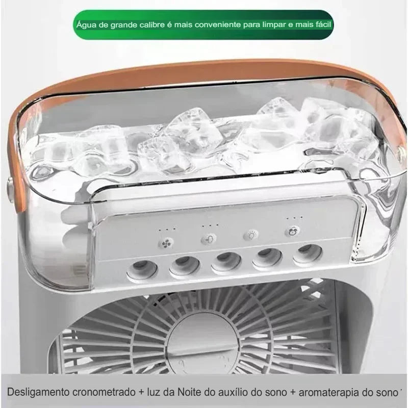 Umidificador de ar doméstico, ventilador portátil, ar condicionado, ventilador elétrico USB, luz noturna LED, névoa de água divertida três em um ventilador USB