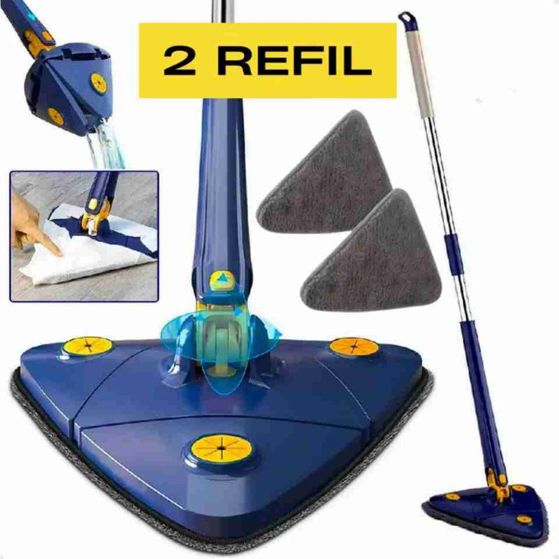 Mop Giratório Limpeza Triangular Mop Banheiro Piso Janela Teto Ajustável 360° com 2 Recargas