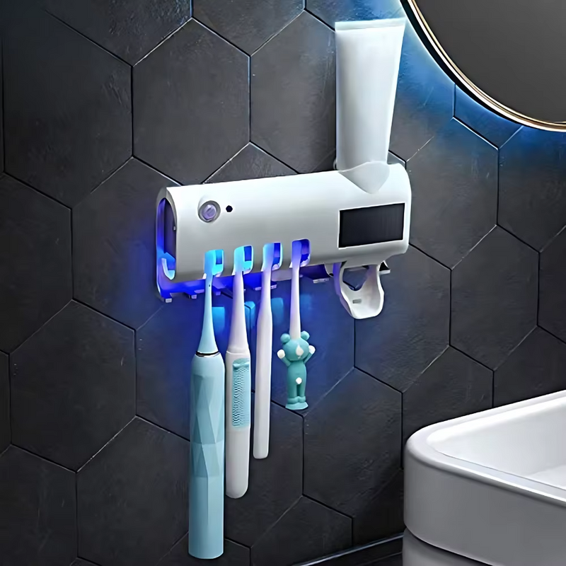 Suporte automático antibacteriano luz UV esterilizador escova de dentes pasta aplicador suporte banheiro