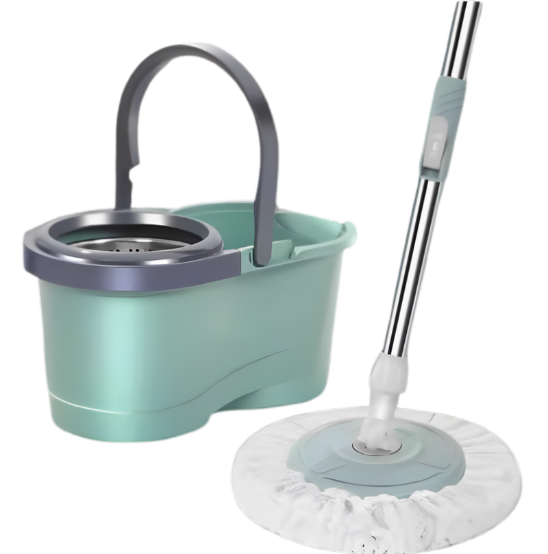 Balde Mop Giratório Mop 360 Limpeza 12L Cesto Inox 1,10M Cabo Prático Resistente Multifuncional Pisos Casa Cozinha