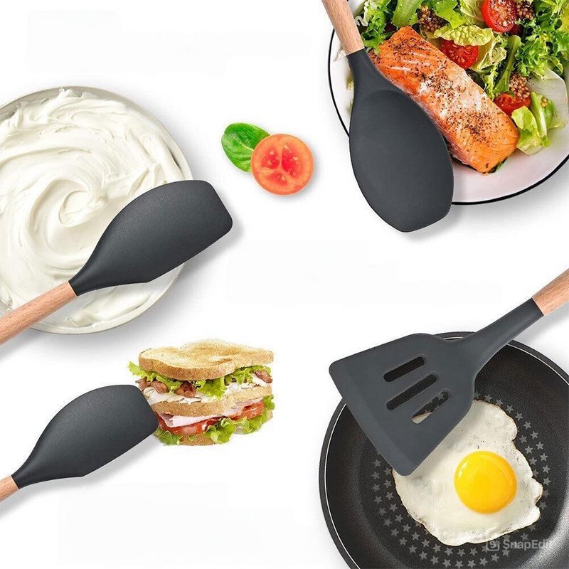 Conjunto de utensílios de cozinha de silicone com 12 peças, utensílios de cozinha antiaderentes, espátula, colher